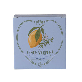 Lemon Verbena olive oil and shea butter soap box in blue packaging, 6 oz, by Creative Co-Op