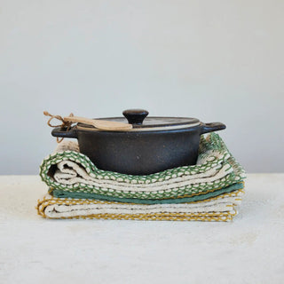Stoneware brie baker with lid and bamboo spreader, dark speckled finish, Creative Co-Op serveware