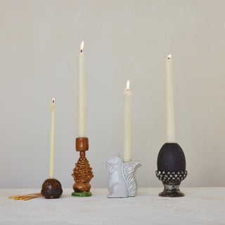Stoneware Squirrel Shaped Taper Holder, White (Each Will Vary) Candleholders Creative Co-Op