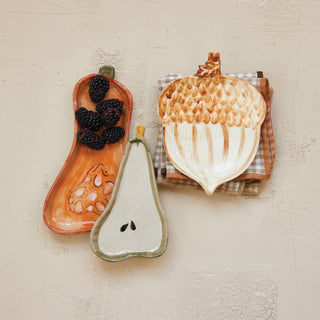 Hand-Painted Stoneware Acorn Shaped Dish, Brown & Cream Color Serveware Creative Co-Op