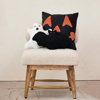 Faux Sherpa Fabric Ghost Shaped Pillow, White & Black Pillow Creative Co-Op