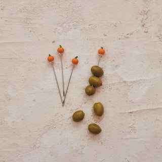 Appetizer Picks with Hand-Blown Glass Pumpkins Kitchen Accessories Creative Co-Op