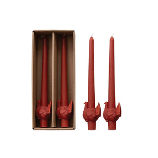 Unscented taper candles in red with turkey-shaped bases, five pieces in a kraft display box.