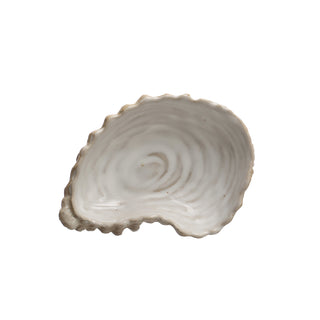 Stoneware white shell serving dish, 3-3/4-in length, glazed ceramic.