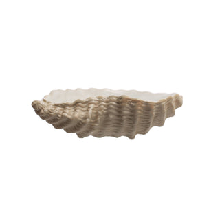 Stoneware white shell dish, 3-3/4-in long, ribbed exterior