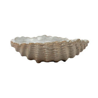 Shell-shaped stoneware serving platter, white glaze, 3-3/4 inches long