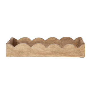Mango wood scalloped tray in natural finish for serveware.