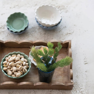 Mango Wood Scalloped Tray, natural finish serveware for table display