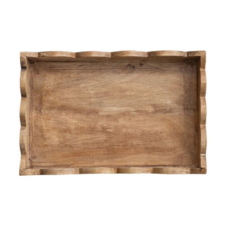 Mango Wood Scalloped Tray in natural finish; rustic serveware.