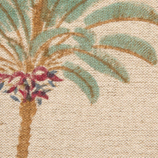 24-inch square pillow, cotton and linen, beige background with teal leaves and brown trunk in a block-printed pattern