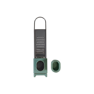 Stainless steel 3-way mini grater with adjustable mandolin slicer; teal base, 2-piece set