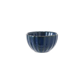 Stoneware ribbed bowl with reactive glaze in navy blue