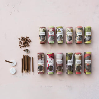 Incense cone set with round ceramic holder; 30 Peony & Suede scented cones