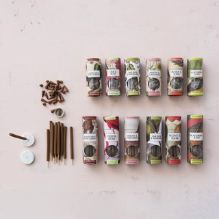 Incense cone set with ceramic holders for bathroom decor, 12-piece display of assorted scents