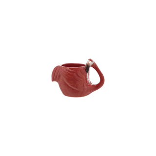 Flamingo-shaped mug, red hand-painted stoneware, 14 oz capacity