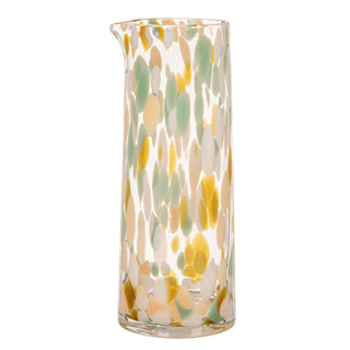 42 oz confetti glass handle-less pitcher with multicolor speckles in clear glass