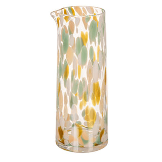 42 oz glass handle-less pitcher with multicolor confetti dots in yellow, green, and cream
