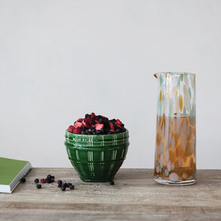 Pitcher, 42 oz confetti glass, handle-less with a multicolor pattern.