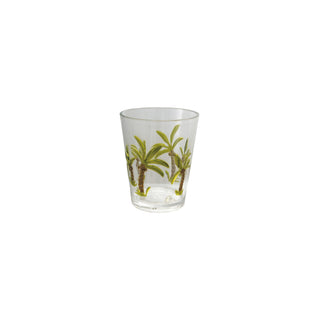 Acrylic 14 oz drinking glass with palm tree motif, clear.