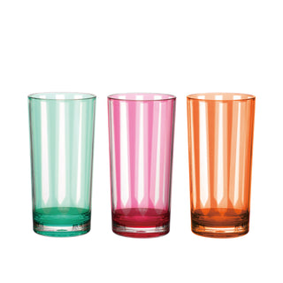20 oz acrylic drinking glasses with vertical stripes, set of 3 in green, pink, and orange.