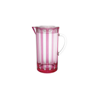 2-1/2 qt acrylic pitcher with pink stripes, clear lid, and white handle