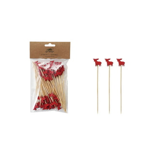 Bamboo skewers with red moose-shaped handles, set of 50