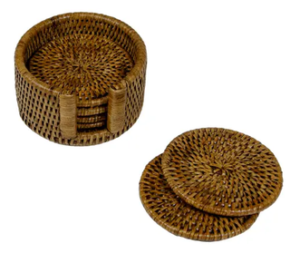 Rattan Round Coaster Set - Natural