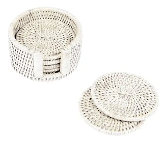 Rattan Round Coaster Set - Cream