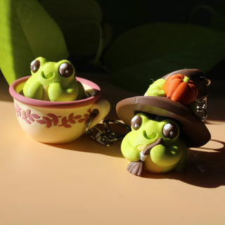 Froggy Friends Clicker Keychains – Tea Cup & Witch Hat Edition