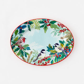 Holiday Birds "Enamel" Oval Platter – 17" Melamine Serveware  180 Degrees   