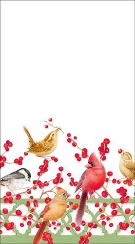 Guest Towel Napkin - Winter Birds And Berries - Recycled Caspari