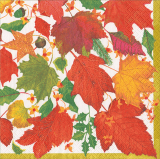 Cocktail Napkin - Swirling Leaves White Caspari