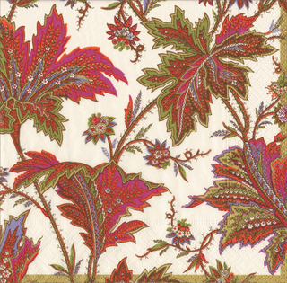 Cocktail Napkin - Paisley Leaves Ivory Caspari