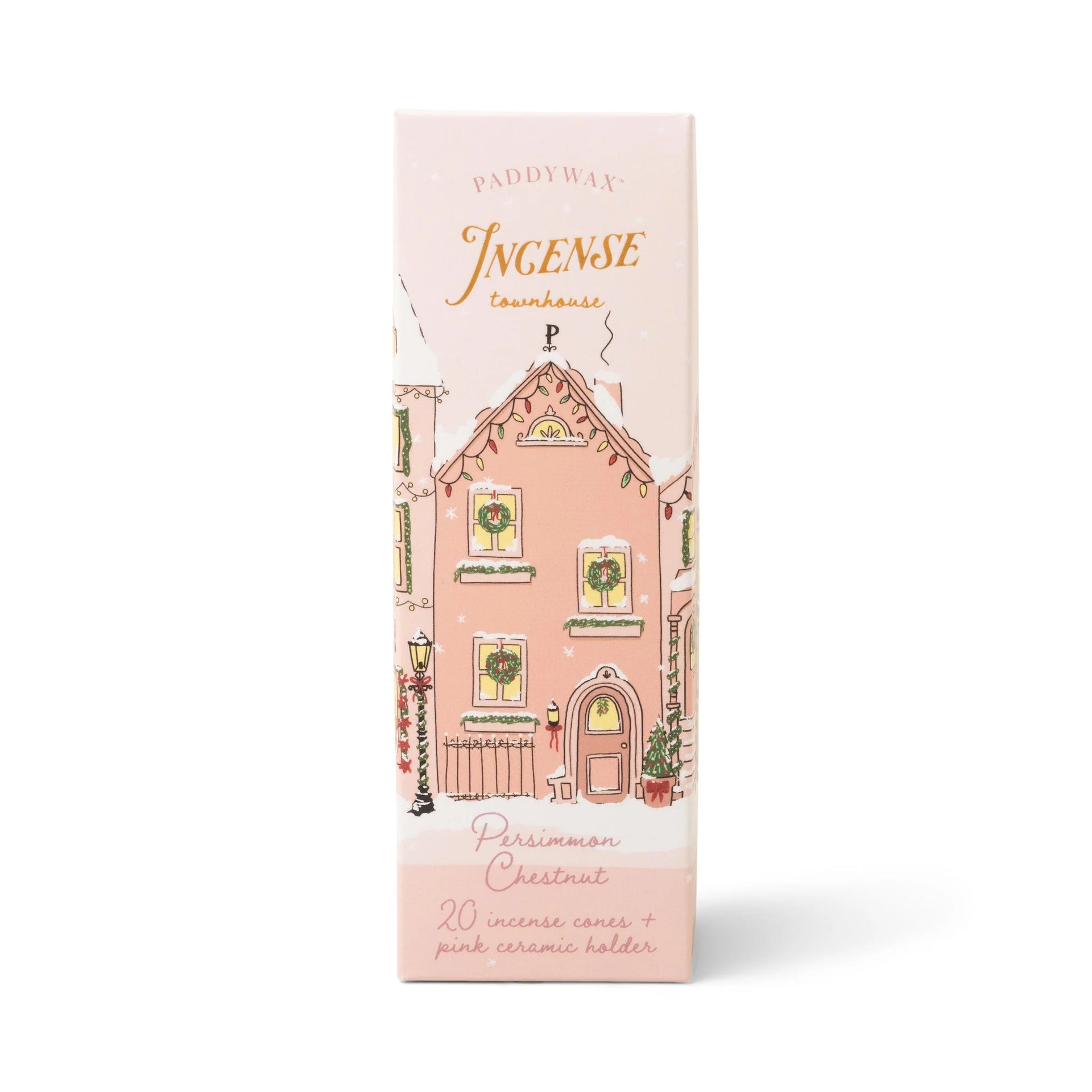 Holiday Pink Ceramic Incense Townhouse - Persimmon Chestnut Paddywax Winter Scents Paddywax   