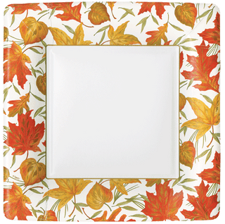 Woodland Leaves Ivory - Dinner Plates Square Caspari