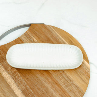 10-inch white speckled ceramic oblong platter for serving