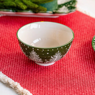 Tree Print Bowl by PD Home, dark green exterior with white tree silhouettes