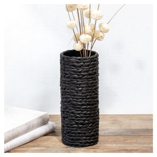 12.5" Black Braided Pattern Cement Pot PD Home