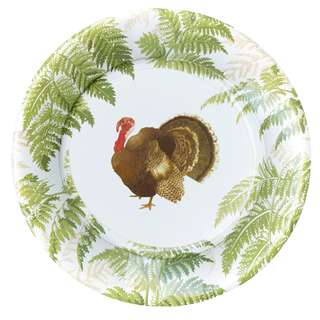 Turkey Among Ferns disposable salad plate with green fern border and brown turkey center