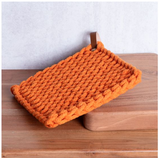 Knit Pot Holder with Leather Strap – Orange PD Home