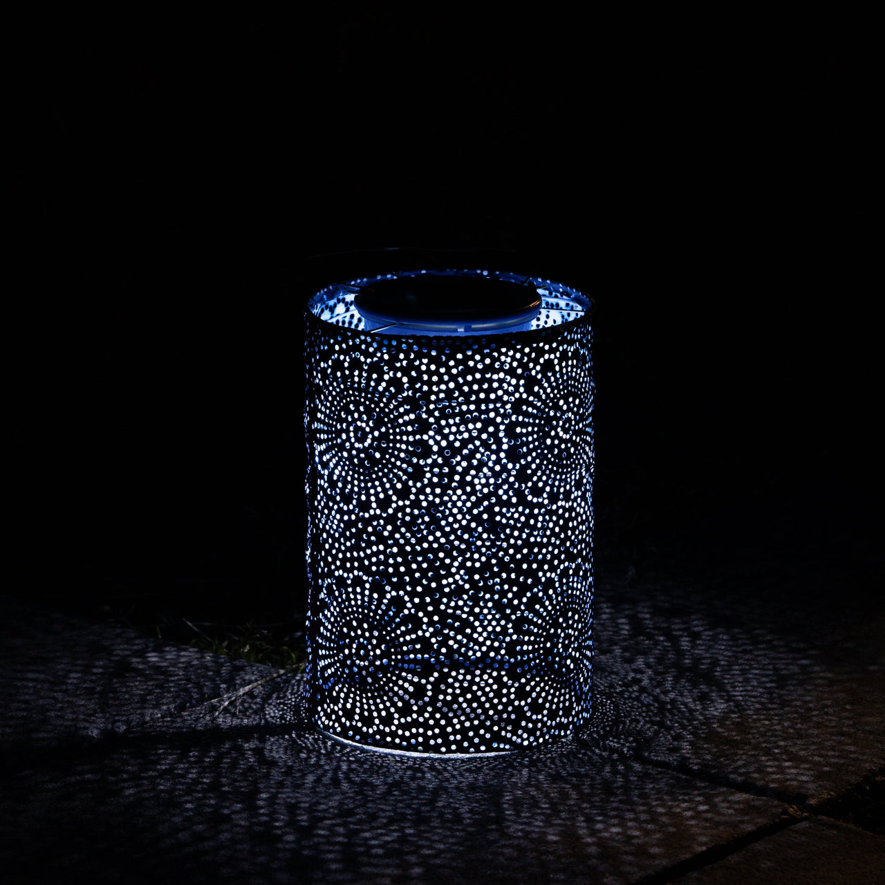 Soji Stella Cylinder Floral - Ultramarine Punched Tyvek Solar Lanterns ALLSOP HOME & GARDEN   