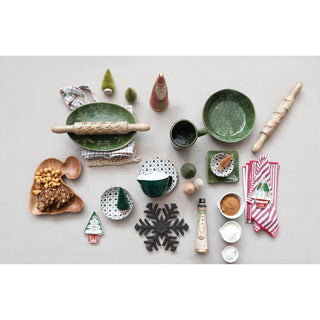 Stoneware Dish with Tree Pattern, Reactive Glaze Bowl Creative Co-Op