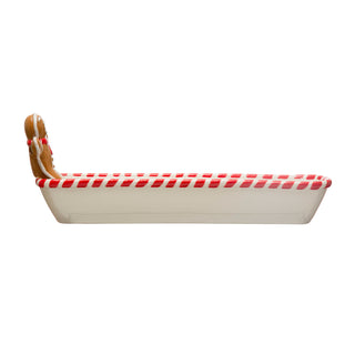 Ceramic Cracker Dish w/ Candy Cane Edge & Gingerbread Man  Creative Co-Op   