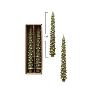 Tree Shaped Taper Candles w/ Gold Tips - Evergreen  Creative Co-Op   
