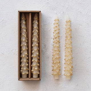 Unscented Tree Shaped Taper Candes in Box, Eggnog Color Candles Creative Co-Op