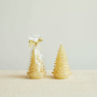 Unscented Tree Shaped Candle w/ Gold Tips, Eggnog Color Candles Creative Co-Op