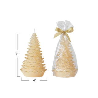 Unscented Tree Shaped Candle w/ Gold Tips, Eggnog Color Candles Creative Co-Op