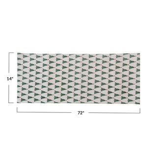 Stonewashed Cotton Printed Table Runner w/ Christmas Tree Pattern Creative Co-Op