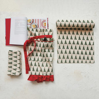 Stonewashed Cotton Printed Table Runner w/ Christmas Tree Pattern Creative Co-Op