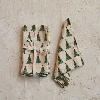 Stonewashed Cotton Printed Napkins w/ Christmas Tree Pattern Creative Co-Op
